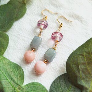 Pastel Pink Crystal Earrings, Coquette Beaded Earrings, Soft Girl Summer Earring